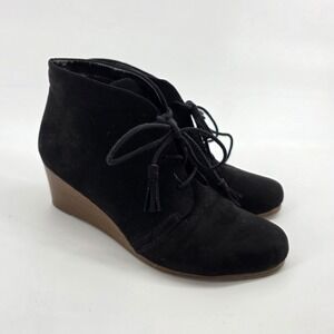 Dr Scholls Womens Black Suede Wedge Ankle Booties Lace Up Tassel Size 9M